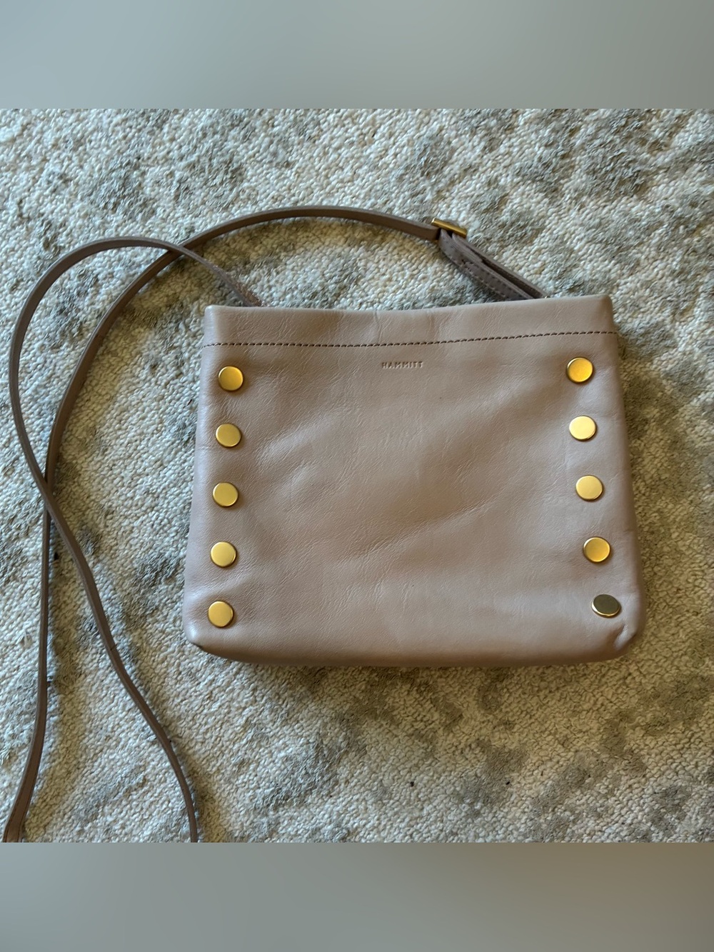 Hammitt Duke Taupe Leather Crossbody with Gold Studs